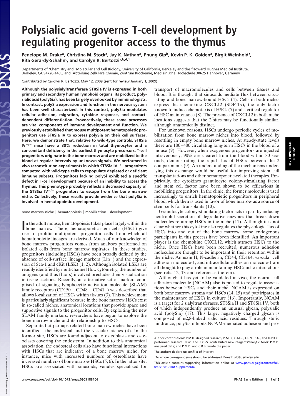 Polysialic Acid Governs T-Cell Development by Regulating Progenitor Access to the Thymus