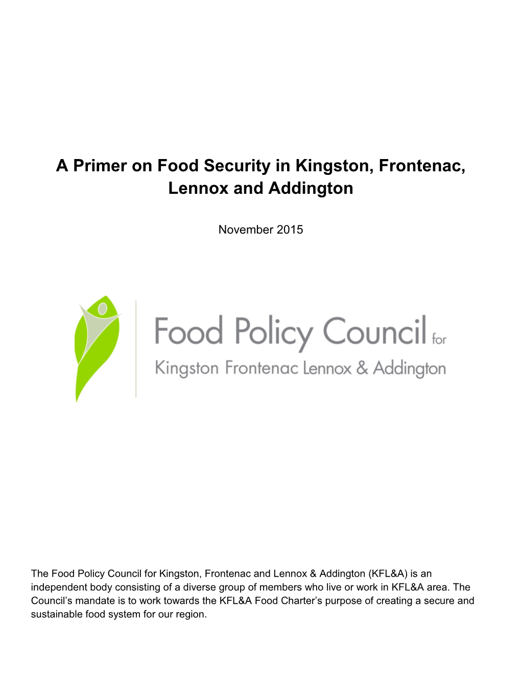 A Primer on Food Security in Kingston, Frontenac, Lennox and Addington