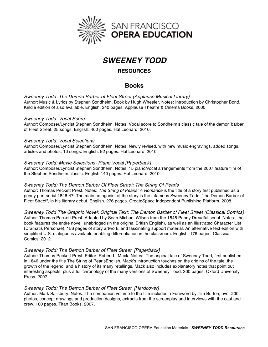 Sweeney Todd Resources