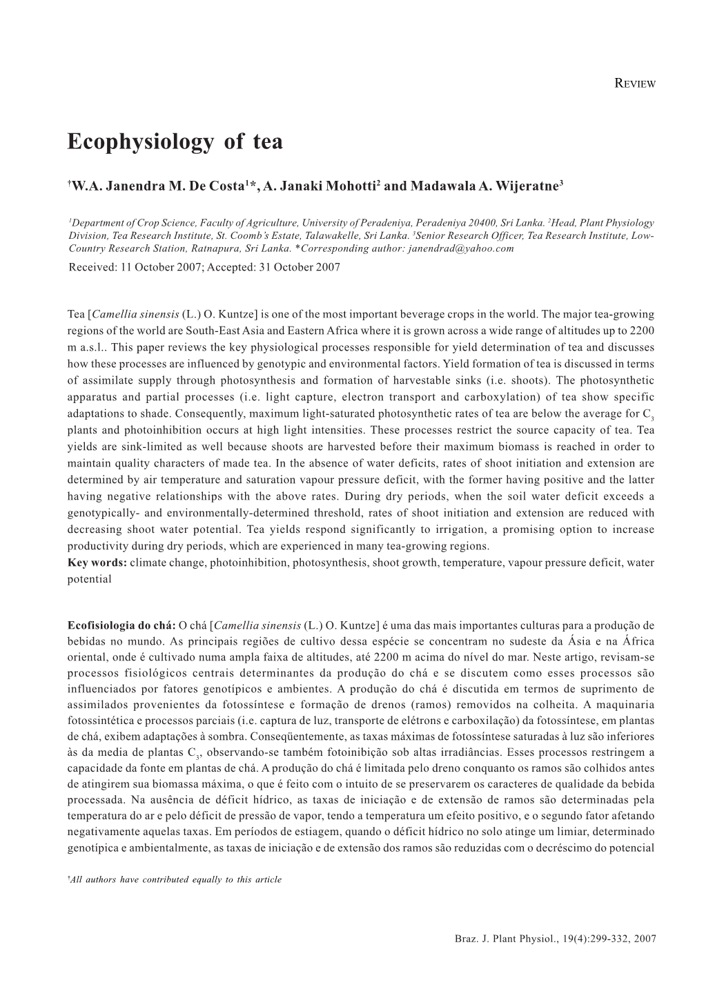 Ecophysiology of Tea