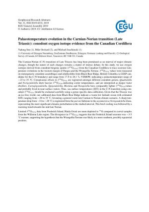 Palaeotemperature Evolution in the Carnian-Norian Transition (Late Triassic): Conodont Oxygen Isotope Evidence from the Canadian Cordillera