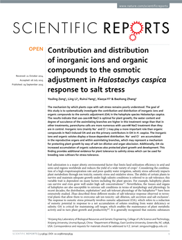 Contribution and Distribution of Inorganic Ions and Organic
