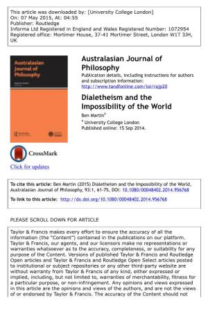 Dialetheism and the Impossibility of the World Ben Martina a University College London Published Online: 15 Sep 2014