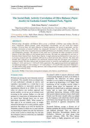 The Social Daily Activity Correlation of Olive Baboon (Papio Anubis) in Gashaka-Gumti National Park, Nigeria