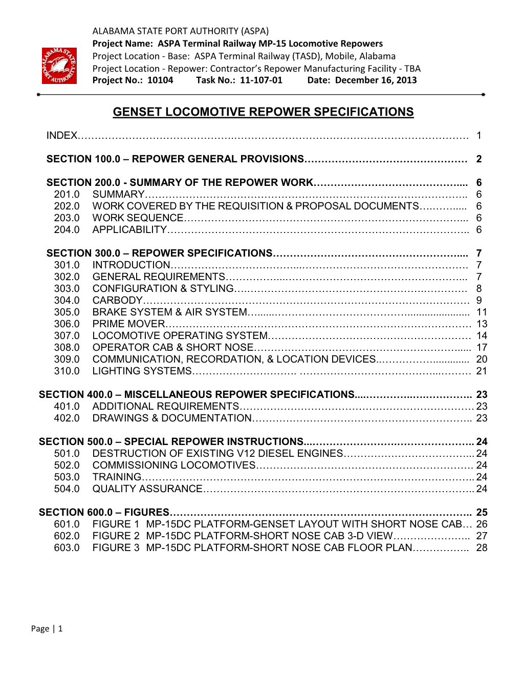 Genset Locomotive Repower Specifications