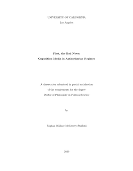 Opposition Media in Authoritarian Regimes a Dissertation Submitted In