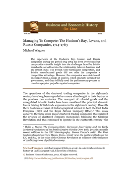 The Hudson's Bay, Levant, and Russia Companies, 1714-1763