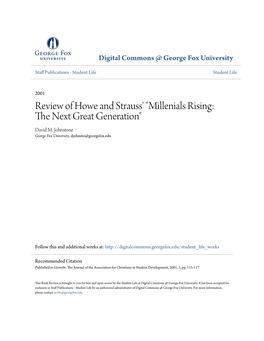 Millenials Rising: the Next Great Generation
