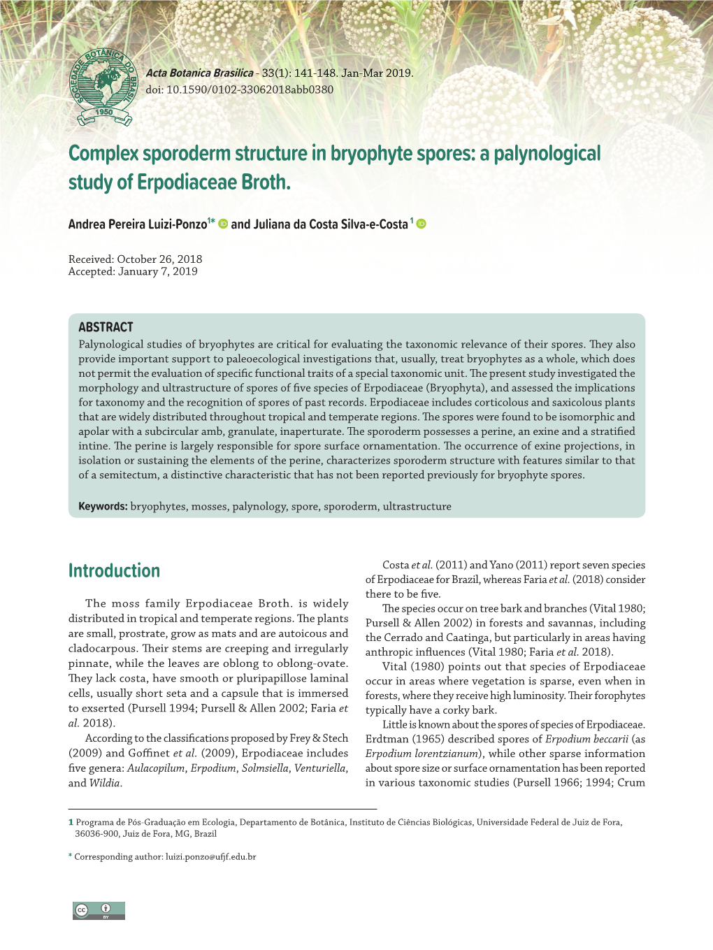 Complex Sporoderm Structure in Bryophyte Spores: a Palynological Study of Erpodiaceae Broth