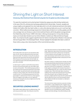 Shining the Light on Short Interest Introducing a Short Sentiment Factor Suite Built Using Data from the Global Securities Lending Market