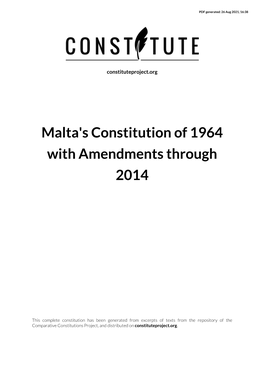 Malta's Constitution of 1964 with Amendments Through 2014