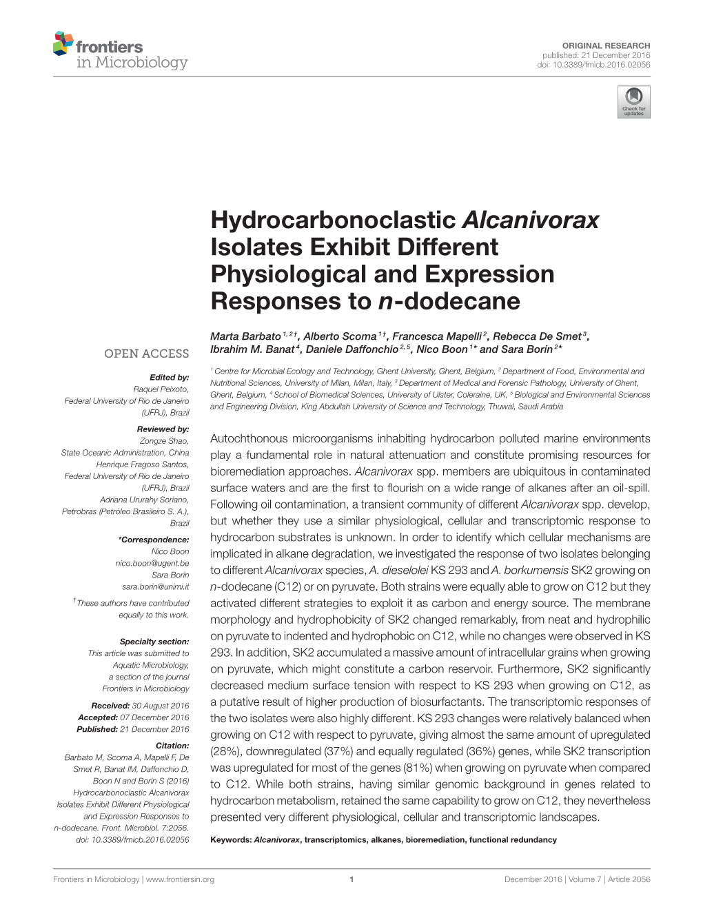 Hydrocarbonoclastic Alcanivorax Isolates Exhibit Different Physiological and Expression Responses to N-Dodecane