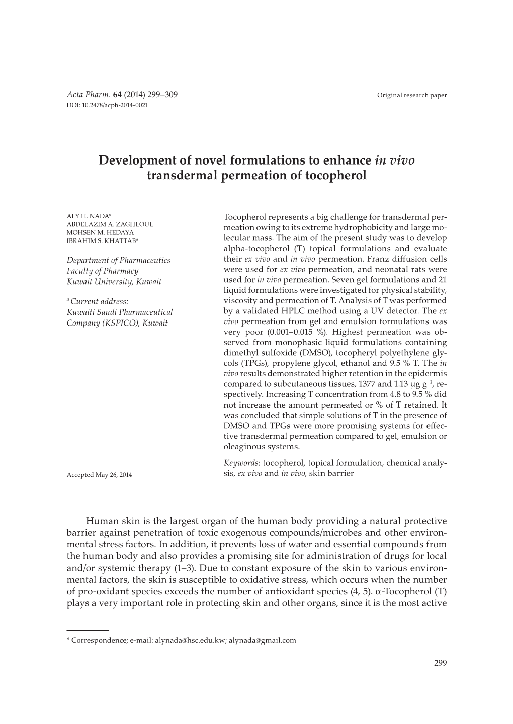 Development of Novel Formulations to Enhance in Vivo Transdermal Permeation of Tocopherol