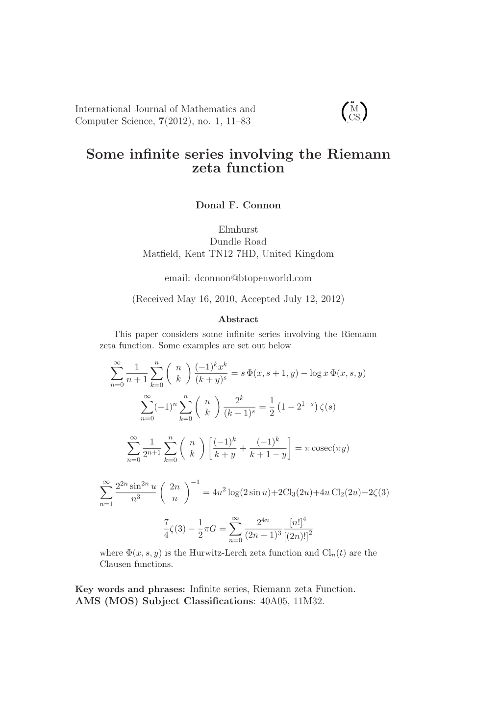 Some Infinite Series Involving the Riemann Zeta Function