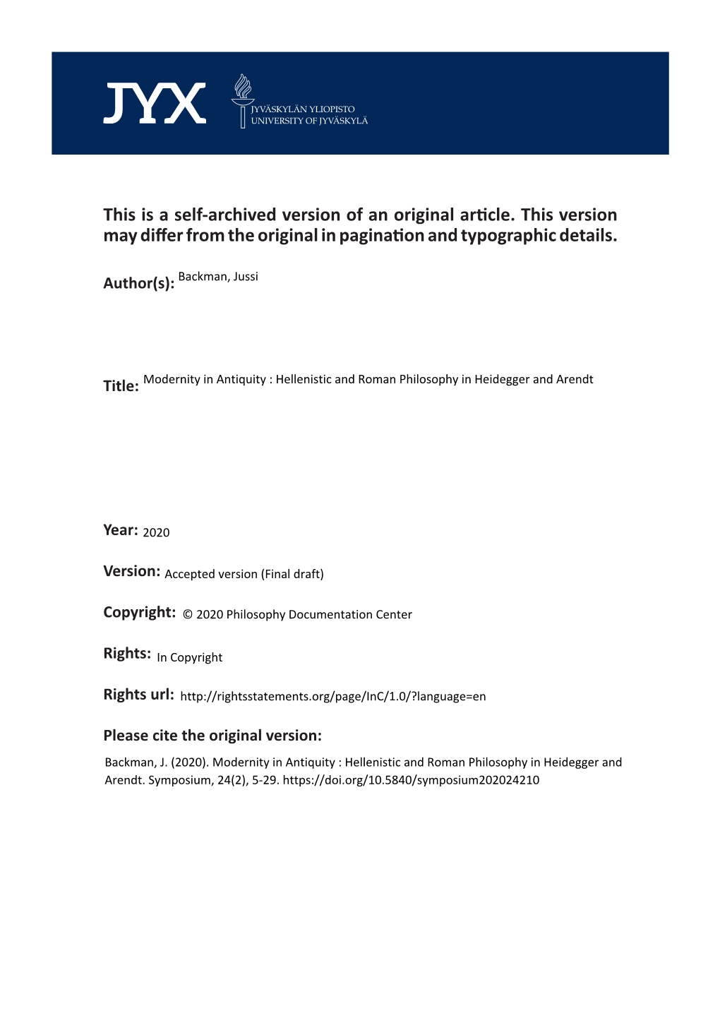 This Is a Self-Archived Version of an Original Article. This Version May Differ from the Original in Pagination and Typographic Details