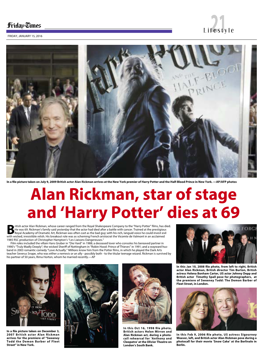 Alan Rickman, Star of Stage and 'Harry Potter'
