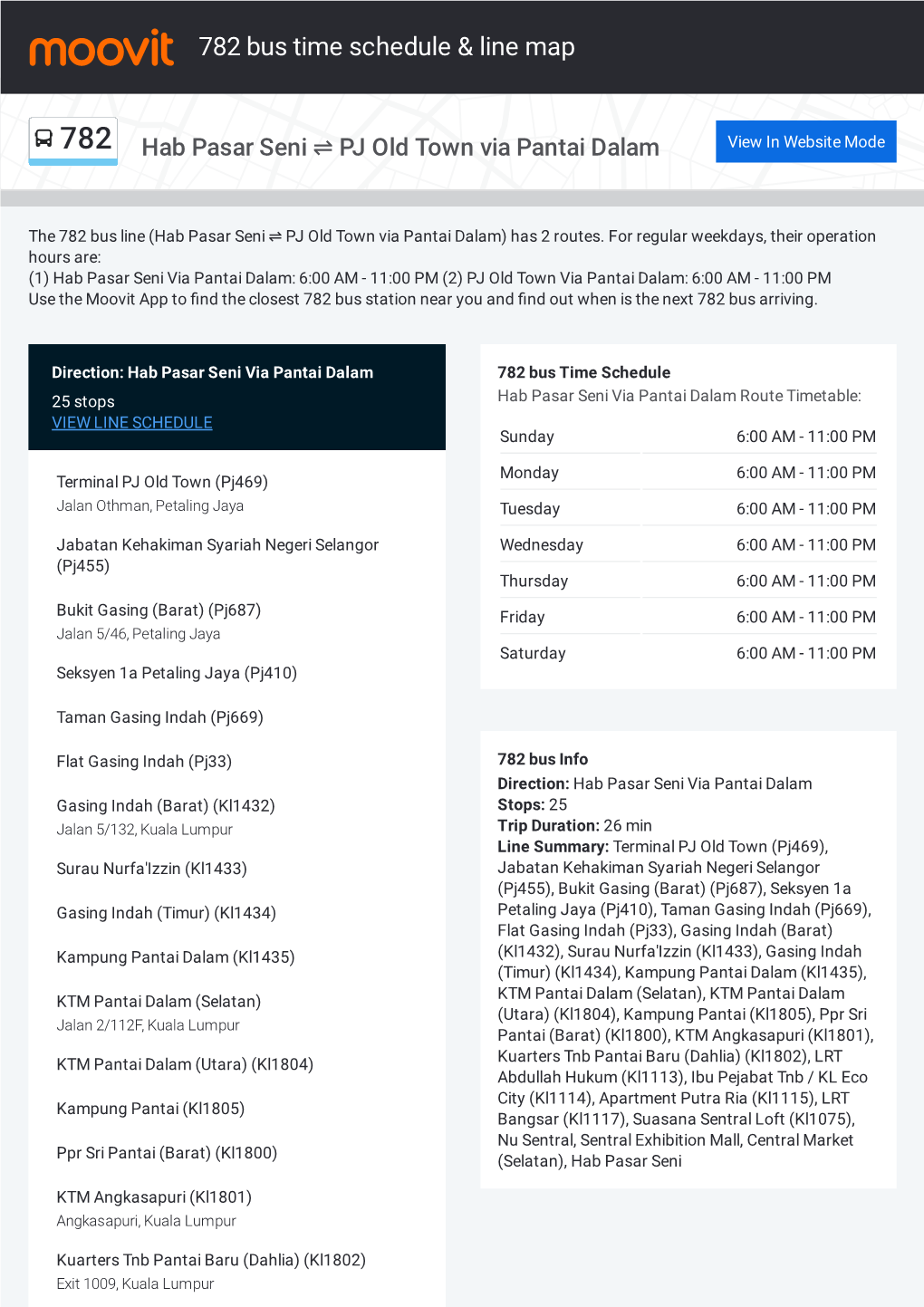 782 Bus Time Schedule & Line Route