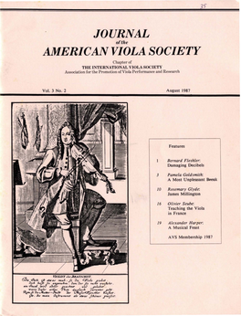 Journal of the American Viola Society Volume 3 No. 2, August 1987