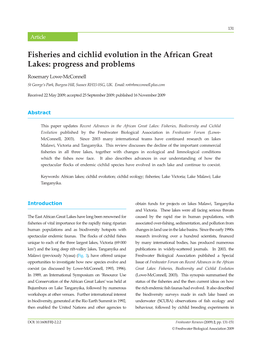 Fisheries and Cichlid Evolution in the African Great Lakes: Progress and Problems