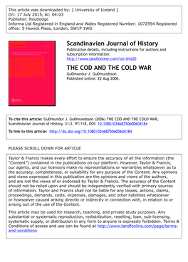 Scandinavian Journal of History the COD and the COLD