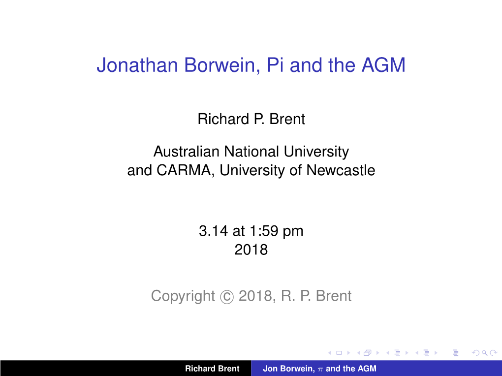 Jonathan Borwein, Pi and the AGM