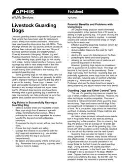 Livestock Guarding Dogs Factsheet