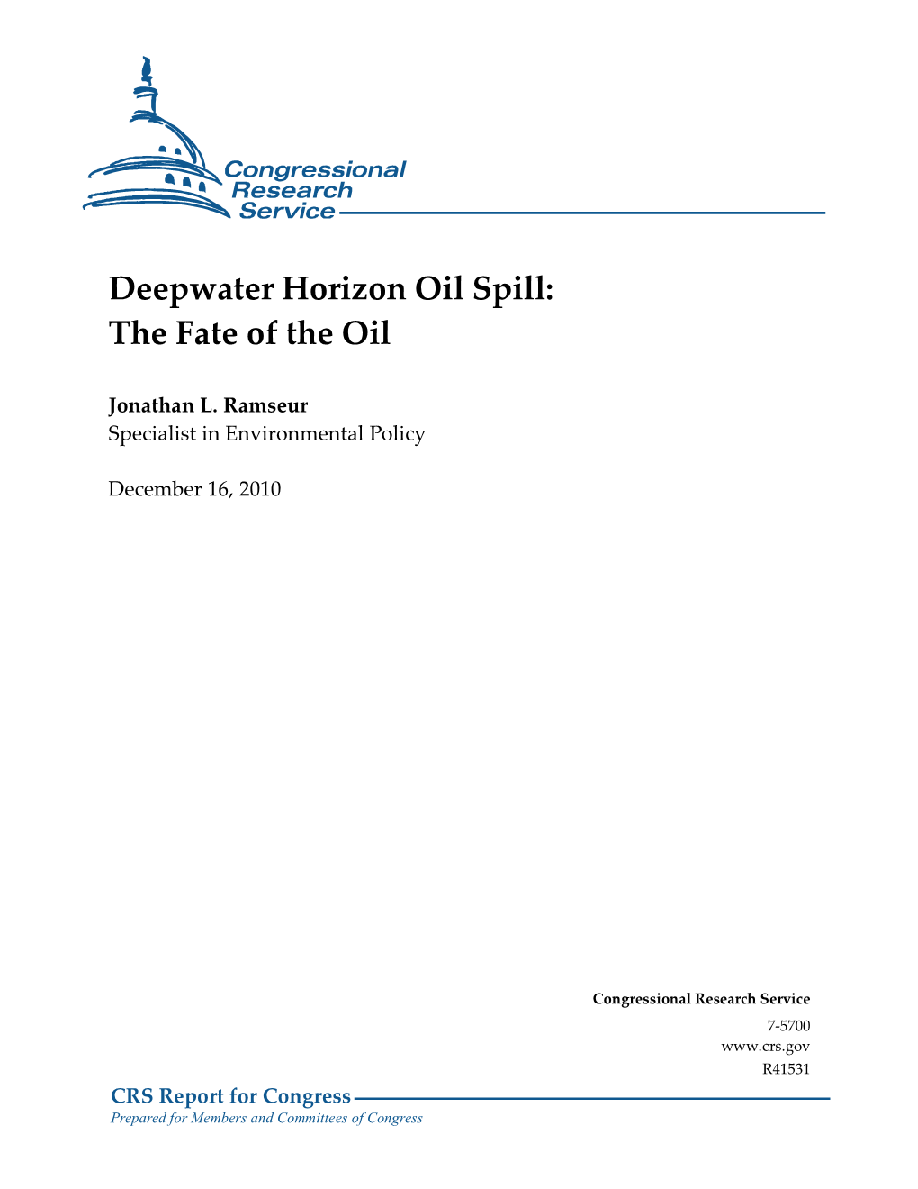 Deepwater Horizon Oil Spill: the Fate of the Oil