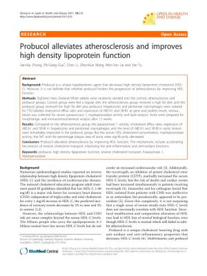 Probucol Alleviates Atherosclerosis and Improves High Density Lipoprotein Function Jian-Kai Zhong, Zhi-Gang Guo*, Chen Li, Zhen-Kun Wang, Wen-Yan Lai and Yan Tu