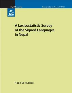 A Lexicostatistic Survey of the Signed Languages in Nepal