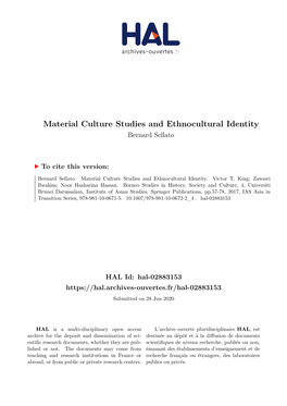 Material Culture Studies and Ethnocultural Identity Bernard Sellato