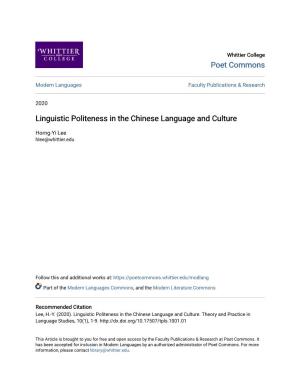 Linguistic Politeness in the Chinese Language and Culture