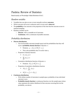 Paideia: Review of Statistics Based Mainly on Woodridge’S Math Refreshers B & C