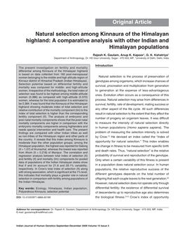 Natural Selection Among Kinnaura of the Himalayan Highland: a Comparative Analysis with Other Indian and Himalayan Populations