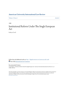 Institutional Reform Under the Single European Act