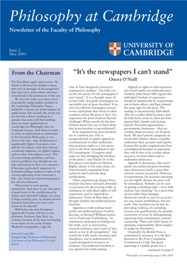 Philosophy at Cambridge Newsletter of the Faculty of Philosophy