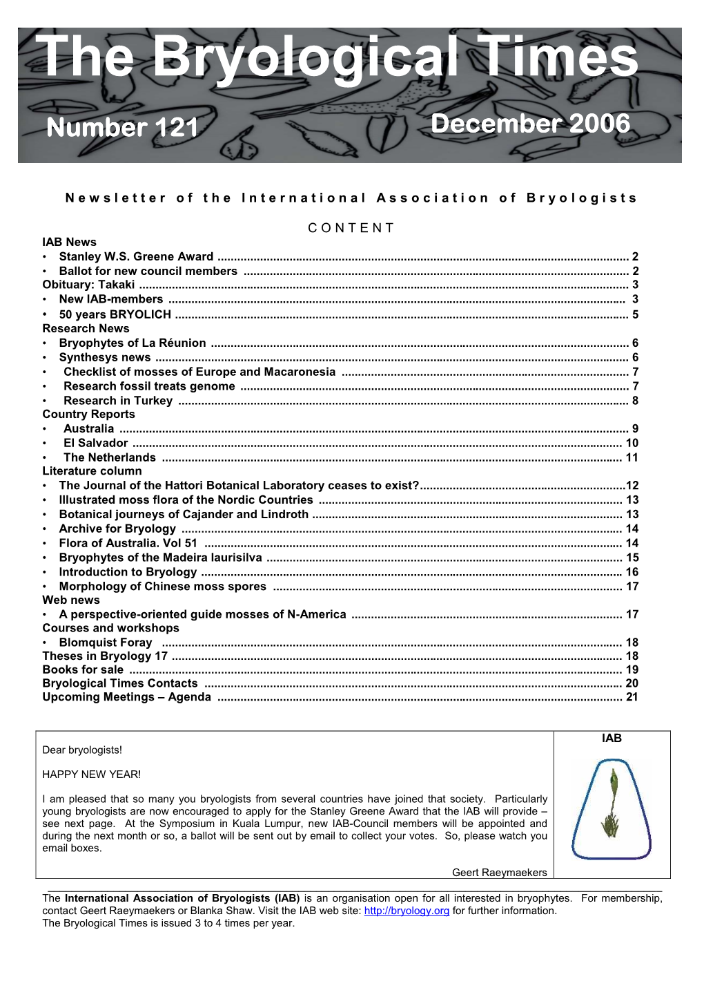Bryological Times Number 121 December 2006