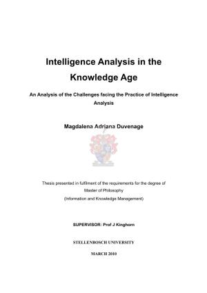 Intelligence Analysis in the Knowledge Age