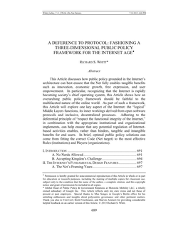 A Deference to Protocol: Fashioning a Three-Dimensional Public Policy Framework for the Internet Age
