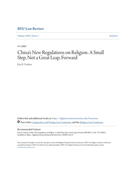 China's New Regulations on Religion: a Small Step, Not a Great Leap, Forward Eric R