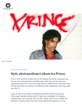 Nytt, Ekstraordinært Album Fra Prince