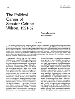 The Political Career of Senator Cairine Wilson, 1921-62