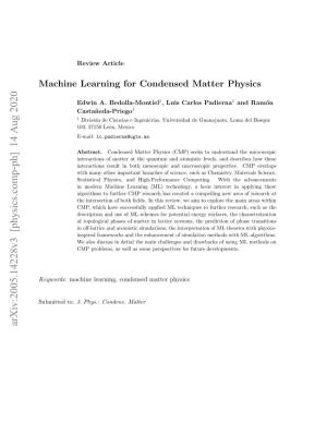Machine Learning for Condensed Matter Physics