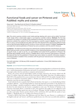 Functional Foods and Cancer on Pinterest and Pubmed: Myths and Science
