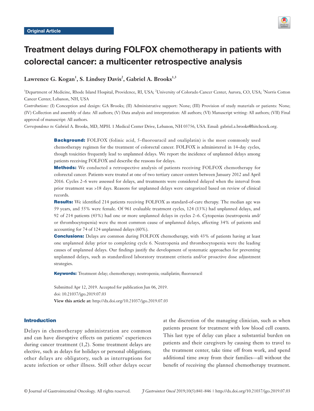 Treatment Delays During FOLFOX Chemotherapy in Patients with Colorectal Cancer: a Multicenter Retrospective Analysis