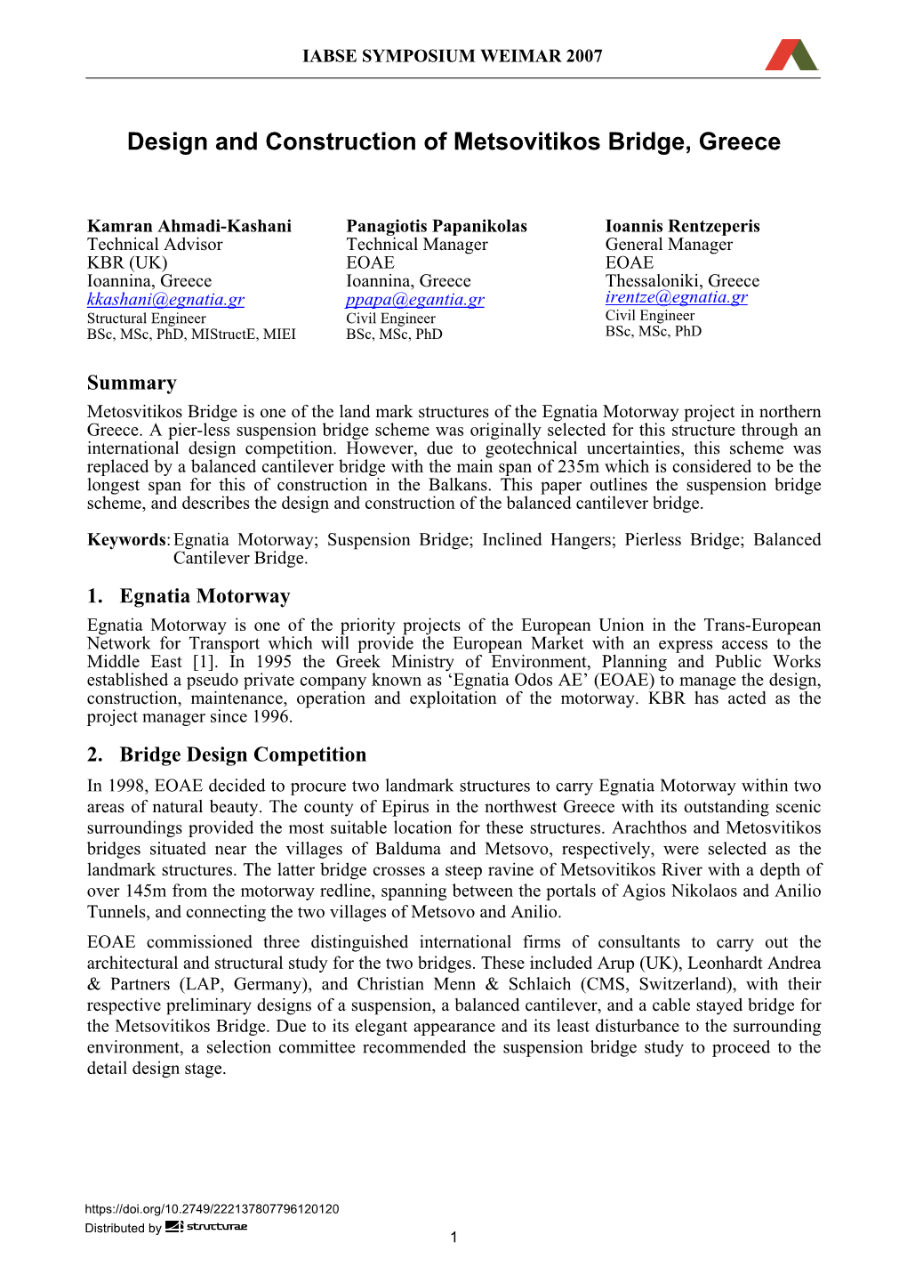 Design and Construction of Metsovitikos Bridge, Greece