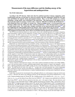 Arxiv:1904.10520V2 [Hep-Ex] 4 Nov 2020 Phase Comprised of Mesons, Baryons and Antibaryons, Including the Occasional Antinucleus Or Antihypernucleus10, 26