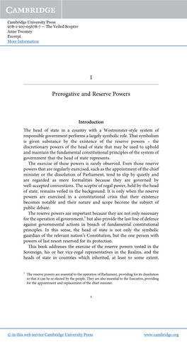 1 Prerogative and Reserve Powers