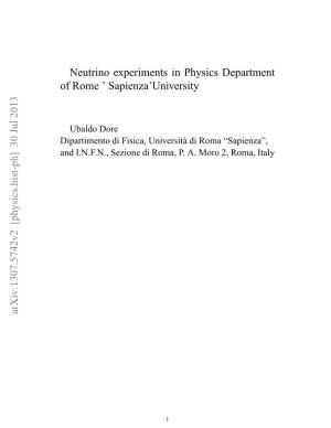 Neutrino Experiments in Physics Department of Rome Sapienza