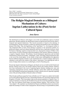 Ingrian Lutheranism in the (Post) Soviet Cultural Space