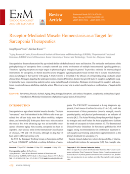 Receptor-Mediated Muscle Homeostasis As a Target for Sarcopenia Therapeutics